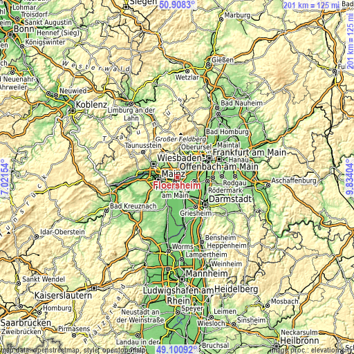 Topographic map of Flörsheim