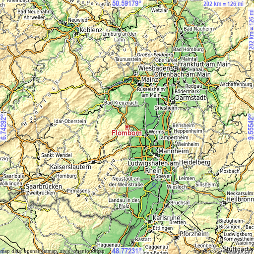 Topographic map of Flomborn