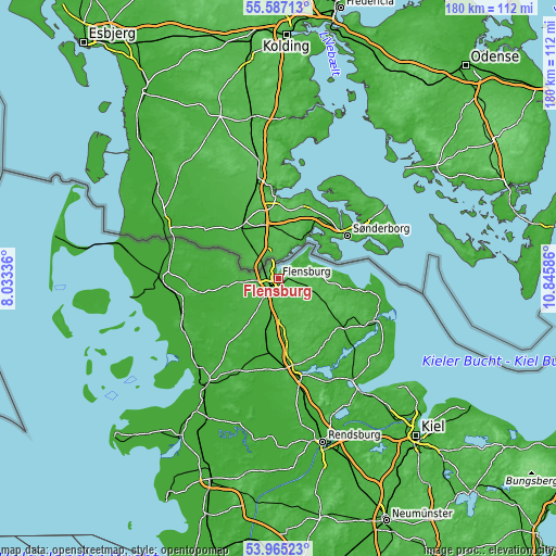 Topographic map of Flensburg