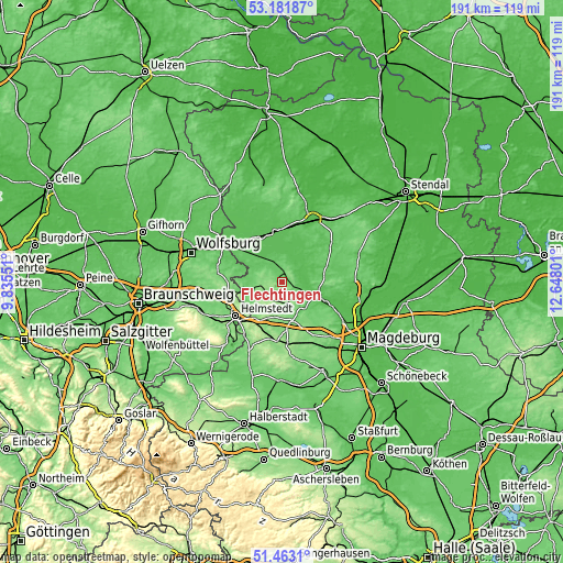 Topographic map of Flechtingen