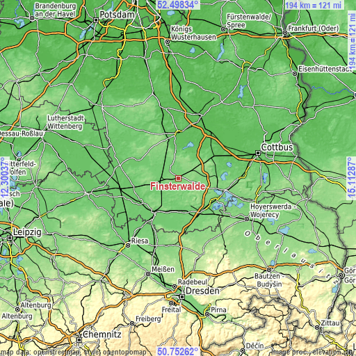 Topographic map of Finsterwalde