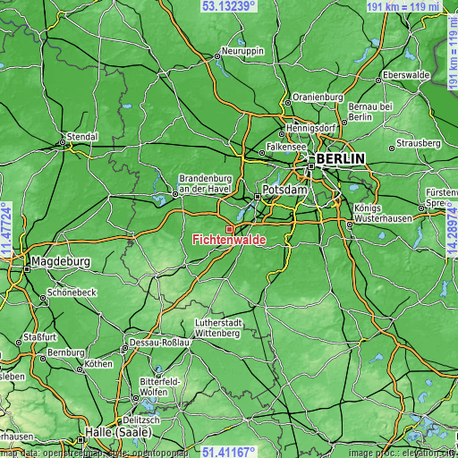 Topographic map of Fichtenwalde