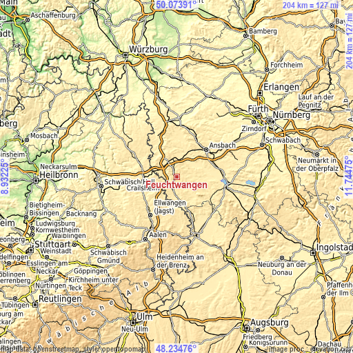 Topographic map of Feuchtwangen