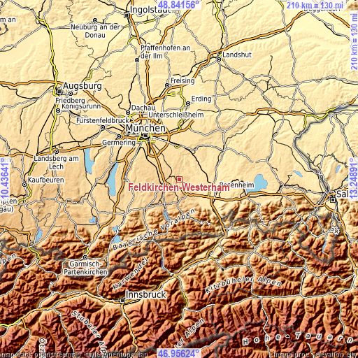 Topographic map of Feldkirchen-Westerham