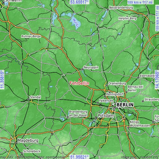 Topographic map of Fehrbellin