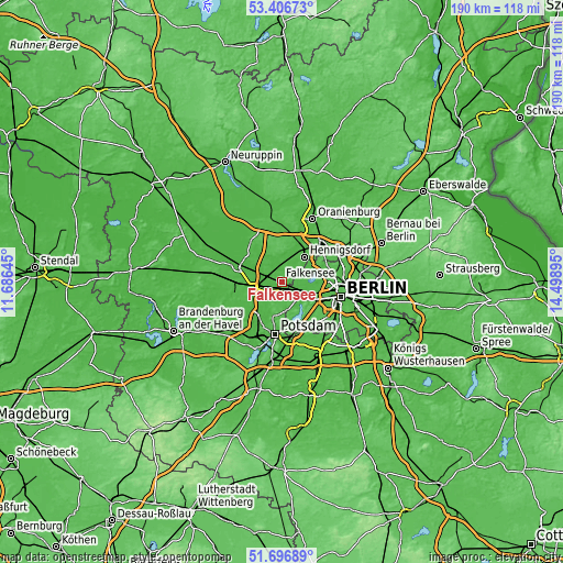 Topographic map of Falkensee