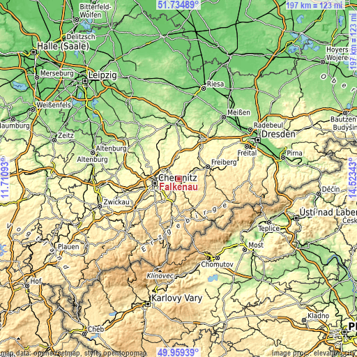 Topographic map of Falkenau