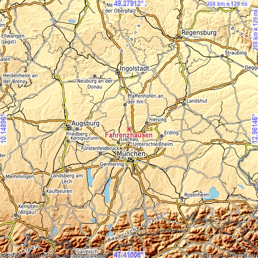 Topographic map of Fahrenzhausen