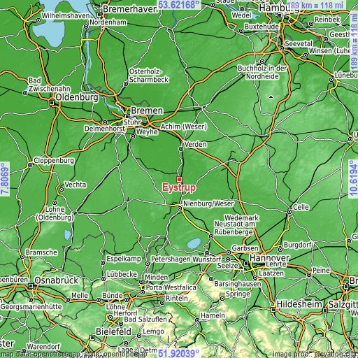 Topographic map of Eystrup