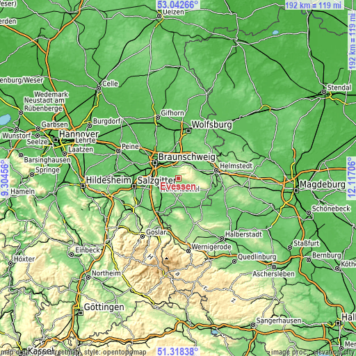Topographic map of Evessen