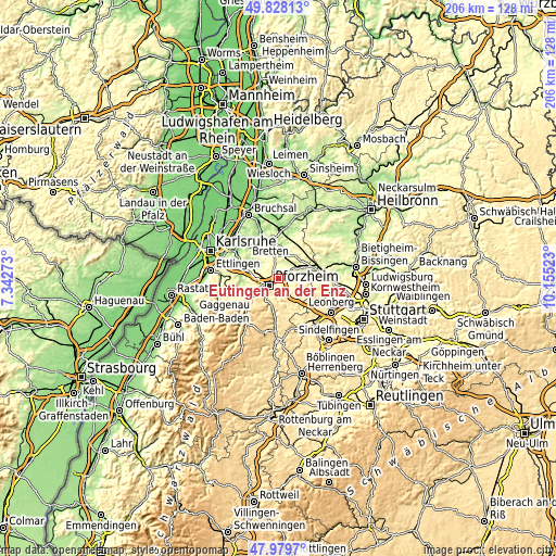 Topographic map of Eutingen an der Enz