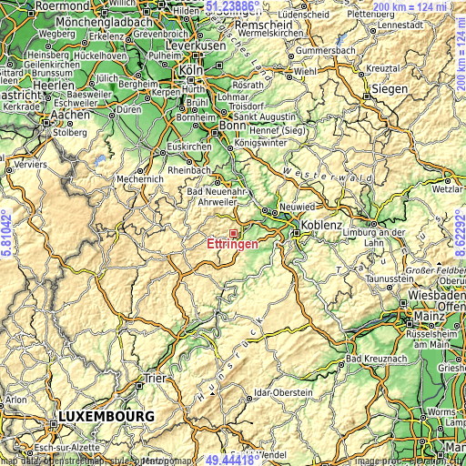Topographic map of Ettringen
