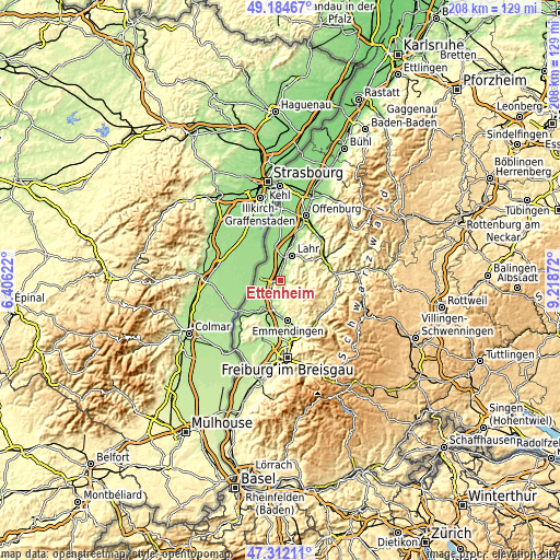 Topographic map of Ettenheim