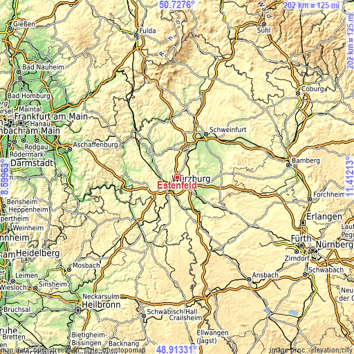 Topographic map of Estenfeld