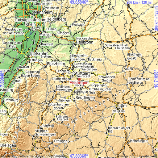 Topographic map of Esslingen