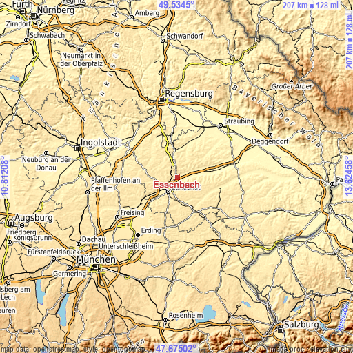 Topographic map of Essenbach