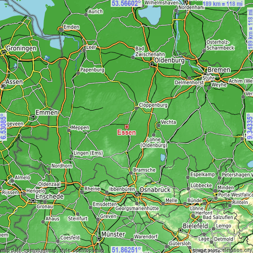 Topographic map of Essen