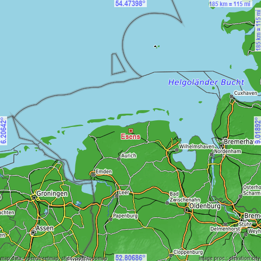 Topographic map of Esens