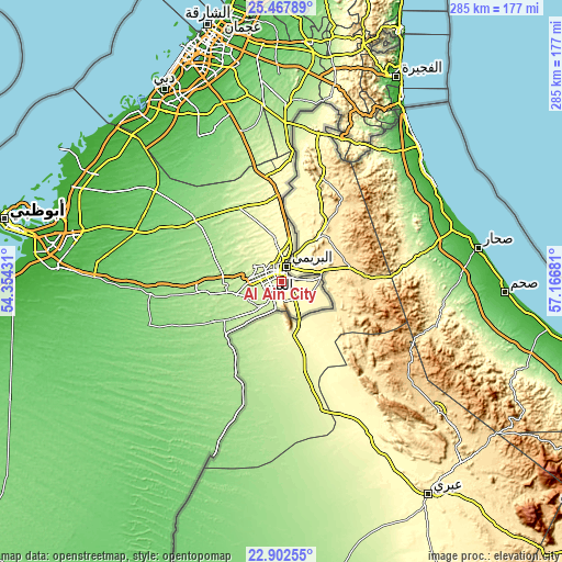 Topographic map of Al Ain City