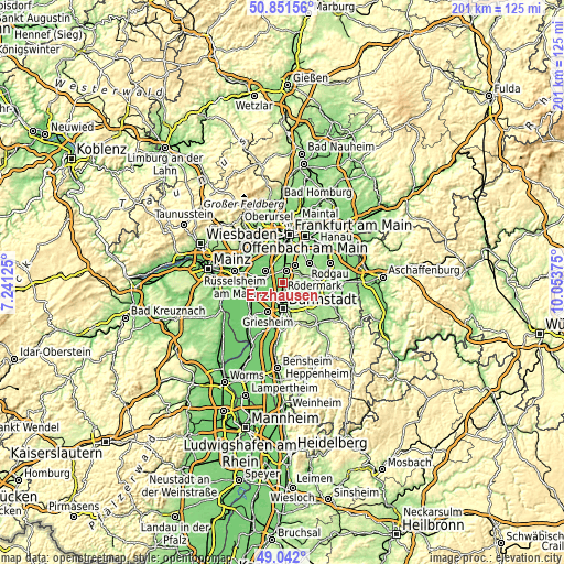 Topographic map of Erzhausen