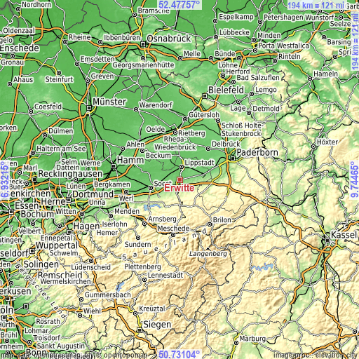 Topographic map of Erwitte