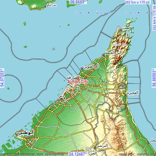 Topographic map of Ajman City