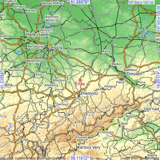 Topographic map of Erlau