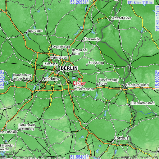 Topographic map of Erkner