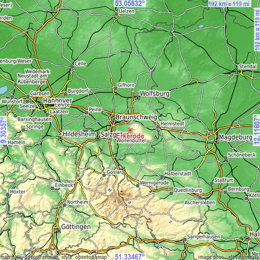 Topographic map of Erkerode