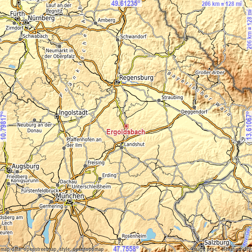 Topographic map of Ergoldsbach