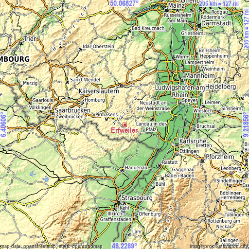 Topographic map of Erfweiler