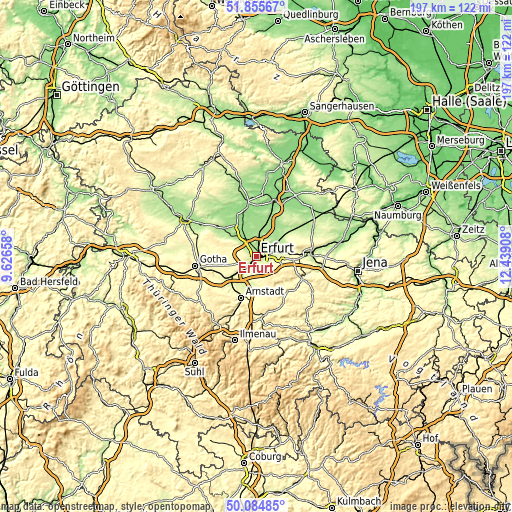 Topographic map of Erfurt