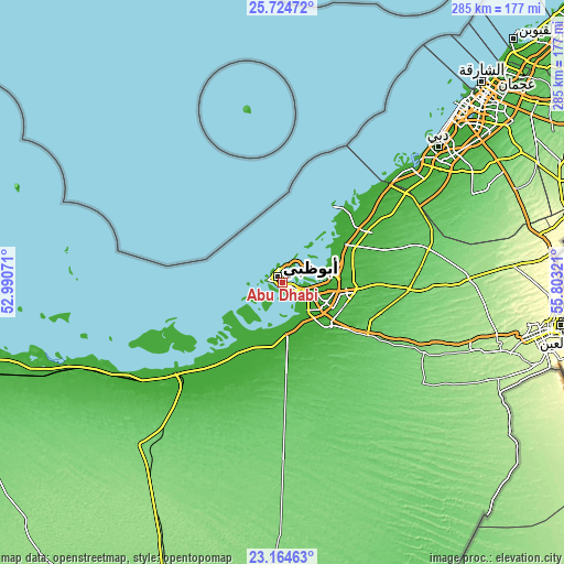 Topographic map of Abu Dhabi