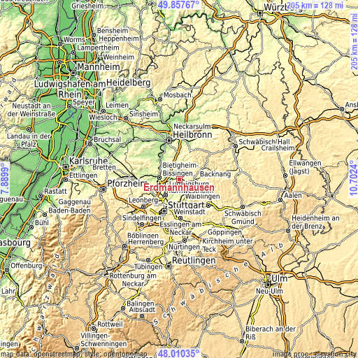 Topographic map of Erdmannhausen