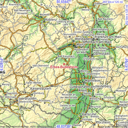 Topographic map of Erbes-Büdesheim