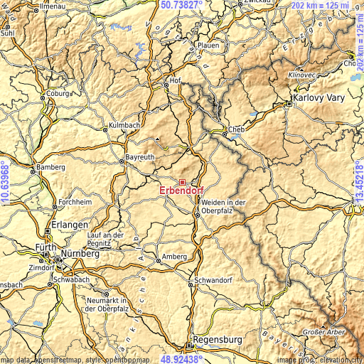 Topographic map of Erbendorf