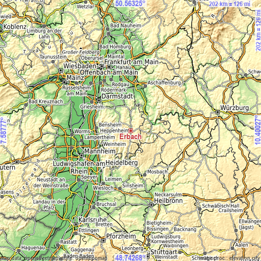 Topographic map of Erbach