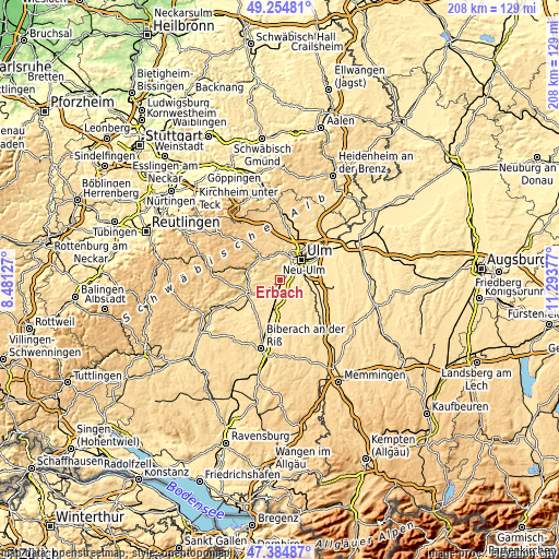 Topographic map of Erbach