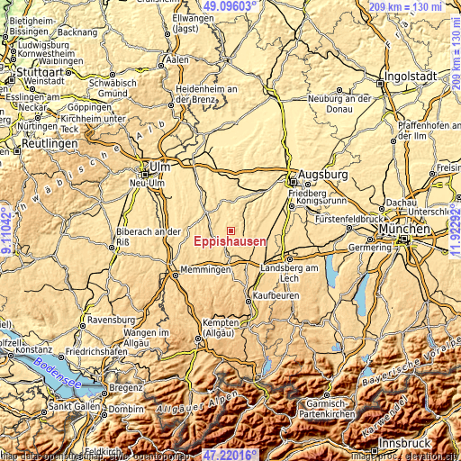 Topographic map of Eppishausen