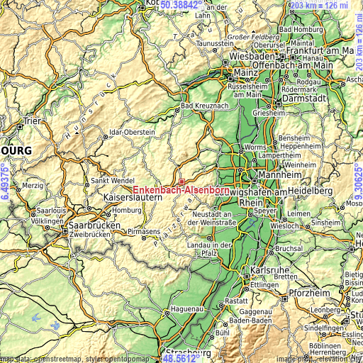 Topographic map of Enkenbach-Alsenborn