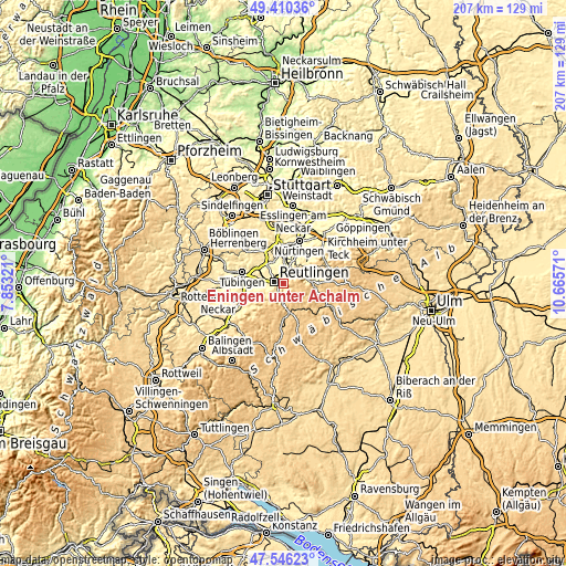 Topographic map of Eningen unter Achalm