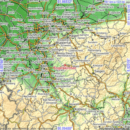 Topographic map of Engelskirchen