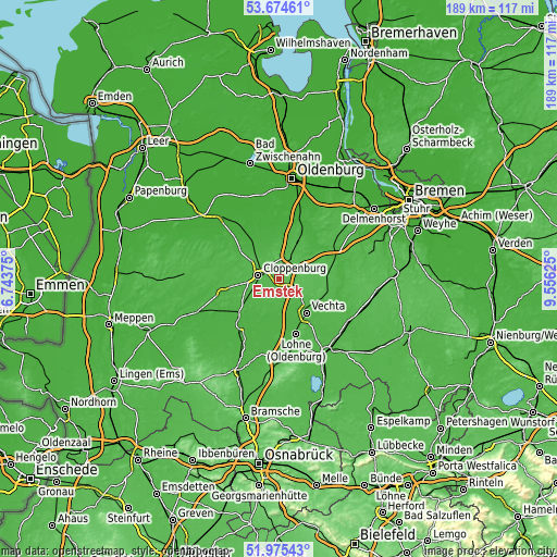 Topographic map of Emstek