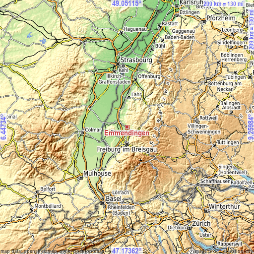 Topographic map of Emmendingen