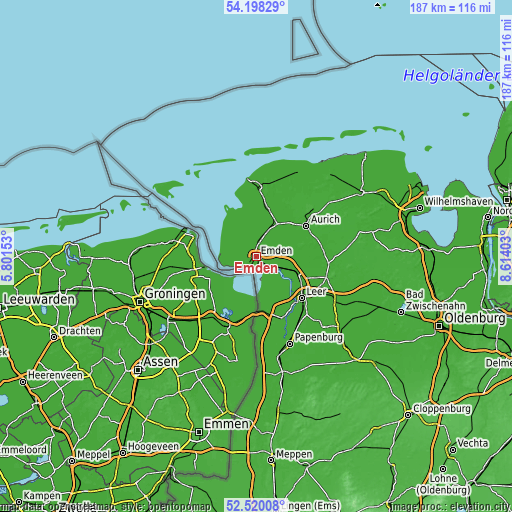 Topographic map of Emden