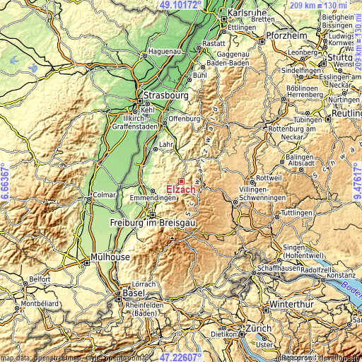 Topographic map of Elzach