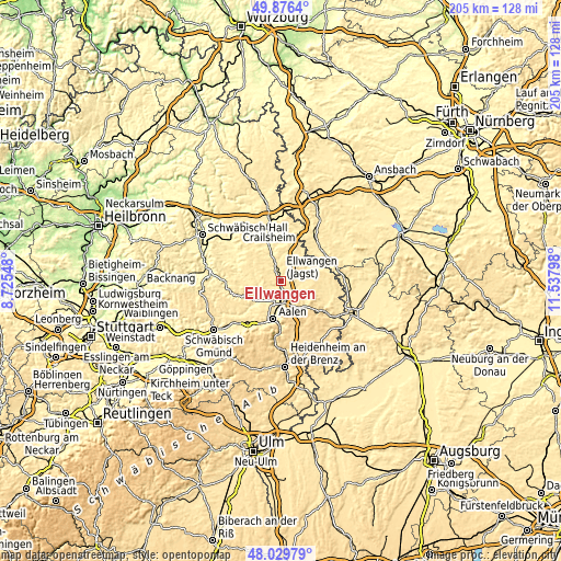 Topographic map of Ellwangen