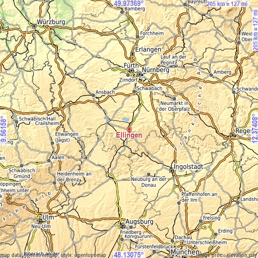 Topographic map of Ellingen