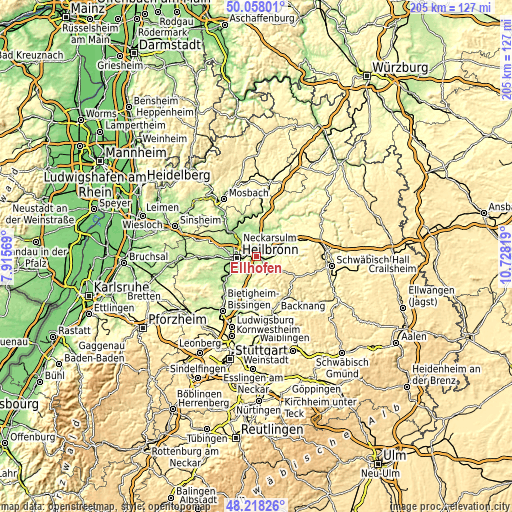 Topographic map of Ellhofen