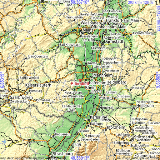 Topographic map of Ellerstadt